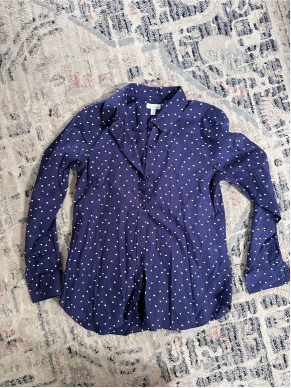 Women's Garnet Hill Navy White Polka Dot Button Down Shirt Size 4